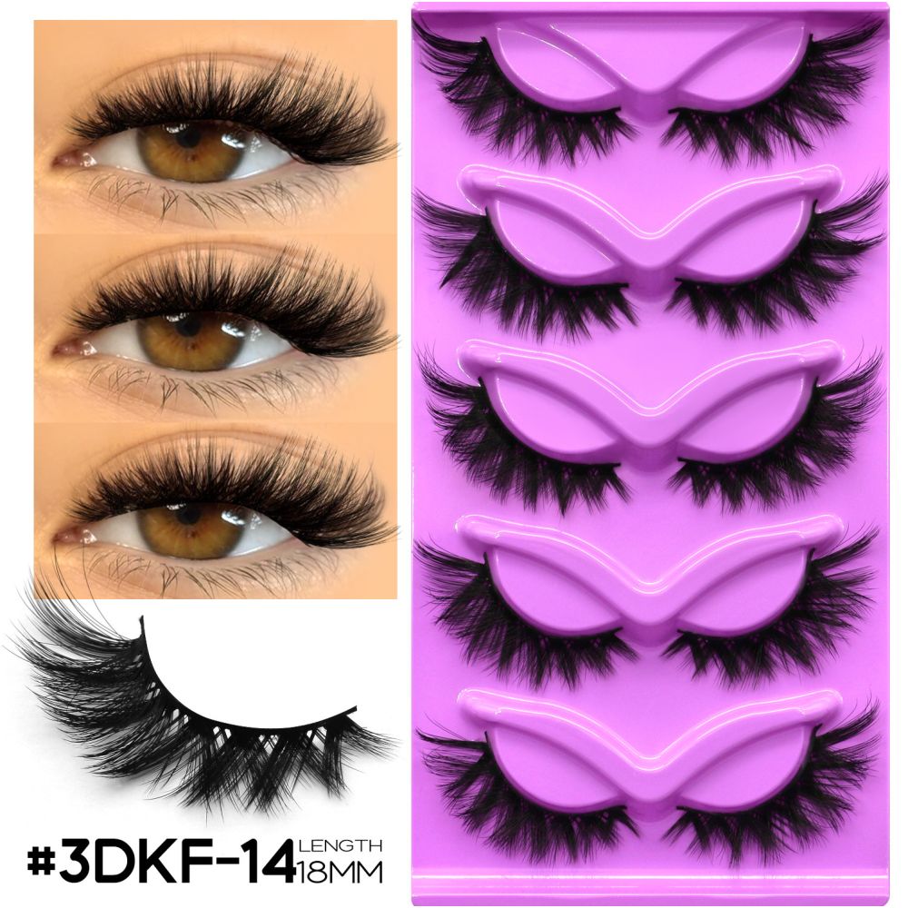 GROINNEYA 5 Pair W shaped Large Dense Curled Eyelash Fox style Eye Tail Elongated Half Blood Asian Style One Piece