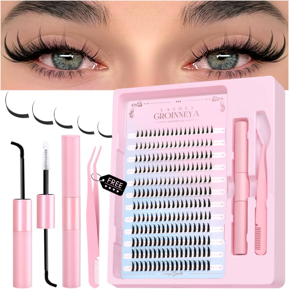 GROINNEYA Segmented False Eyelash Set Little Devil Comic Wind Powered Adhesive Tweezers Thick Durable Convenient image 0