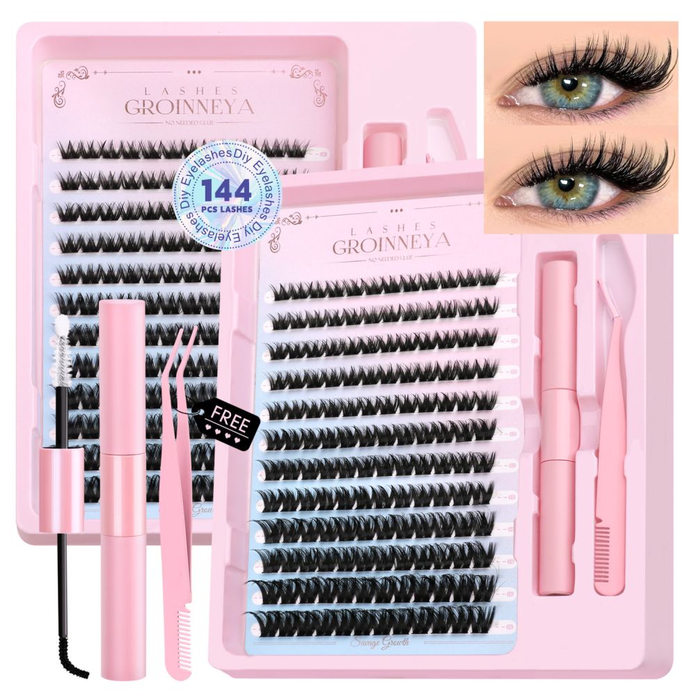 GROINNEYA Segmented False Eyelash Set Little Devil Comic Wind Powered Adhesive Tweezers Thick Durable Convenient image 2