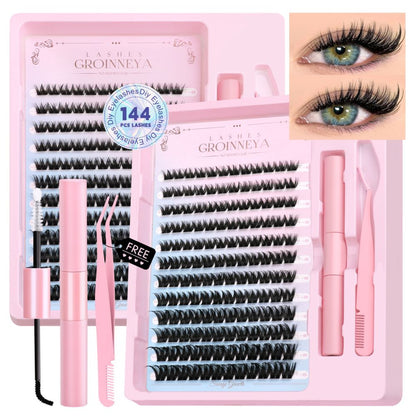 GROINNEYA Segmented False Eyelash Set Little Devil Comic Wind Powered Adhesive Tweezers Thick Durable Convenient image 2