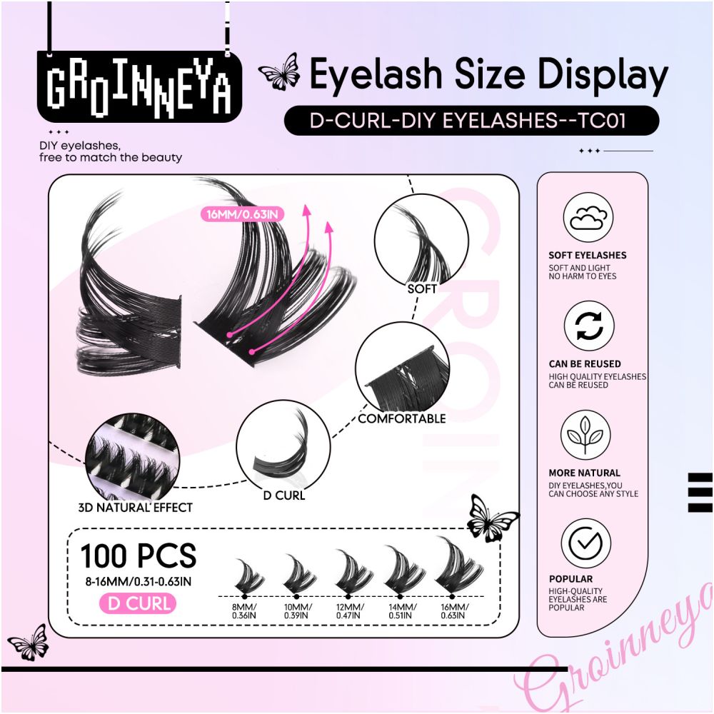 GROINNEYA Segmented False Eyelash Set Little Devil Comic Wind Powered Adhesive Tweezers Thick Durable Convenient image 4