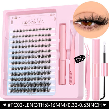GROINNEYA Segmented False Eyelash Set Little Devil Comic Wind Powered Adhesive Tweezers Thick Durable Convenient