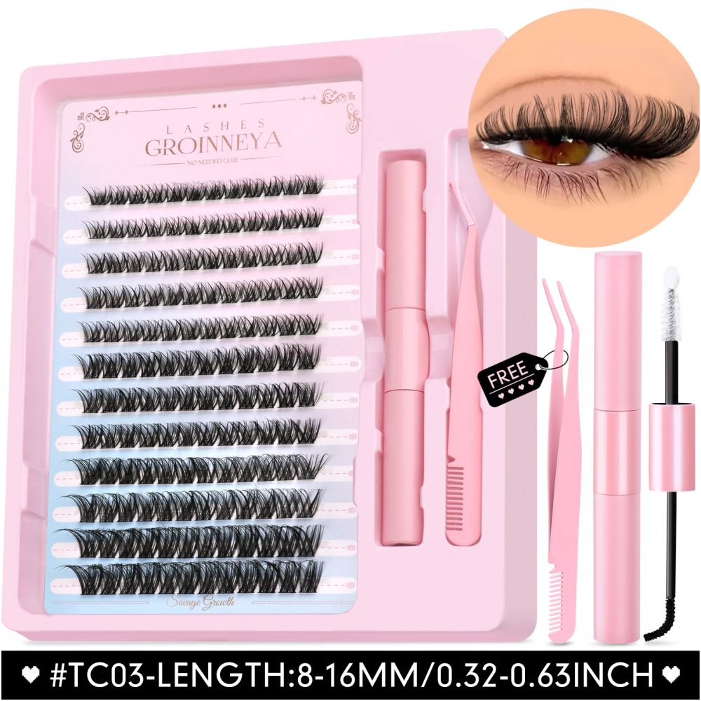 GROINNEYA Segmented False Eyelash Set Little Devil Comic Wind Powered Adhesive Tweezers Thick Durable Convenient
