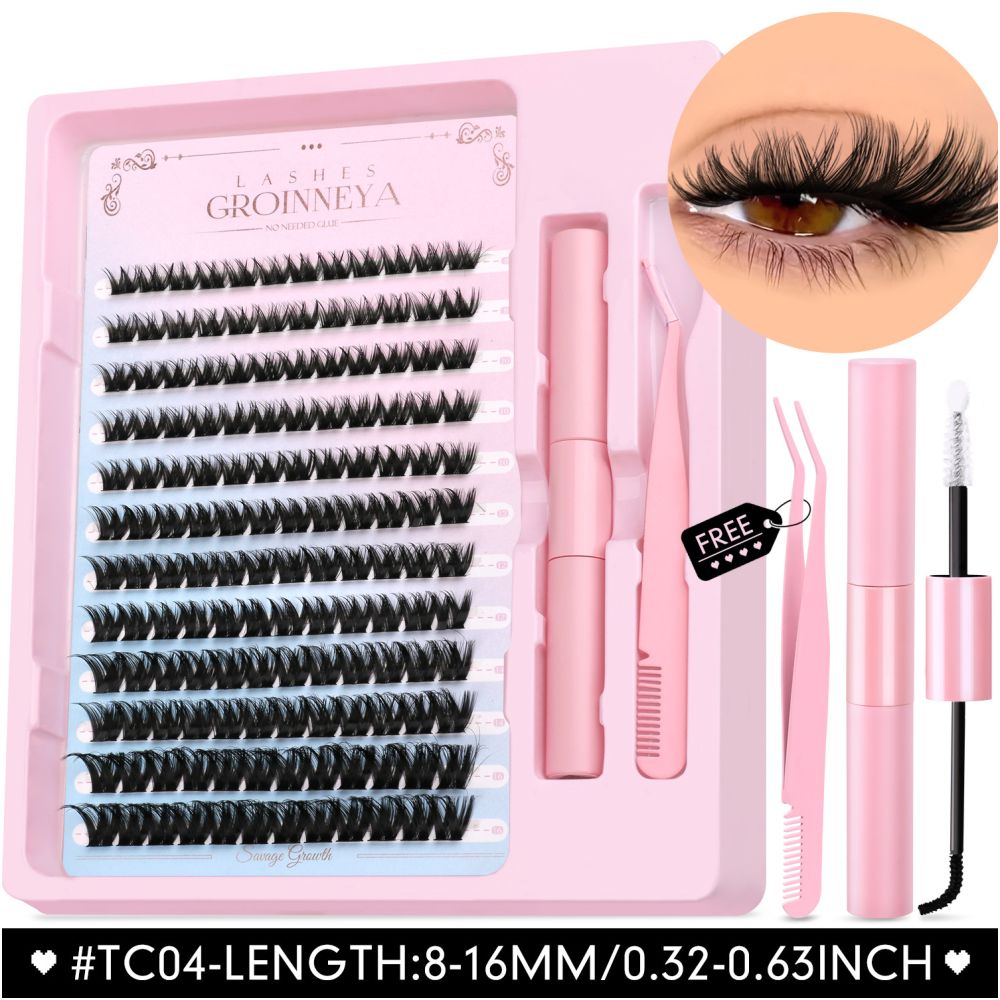 GROINNEYA Segmented False Eyelash Set Little Devil Comic Wind Powered Adhesive Tweezers Thick Durable Convenient