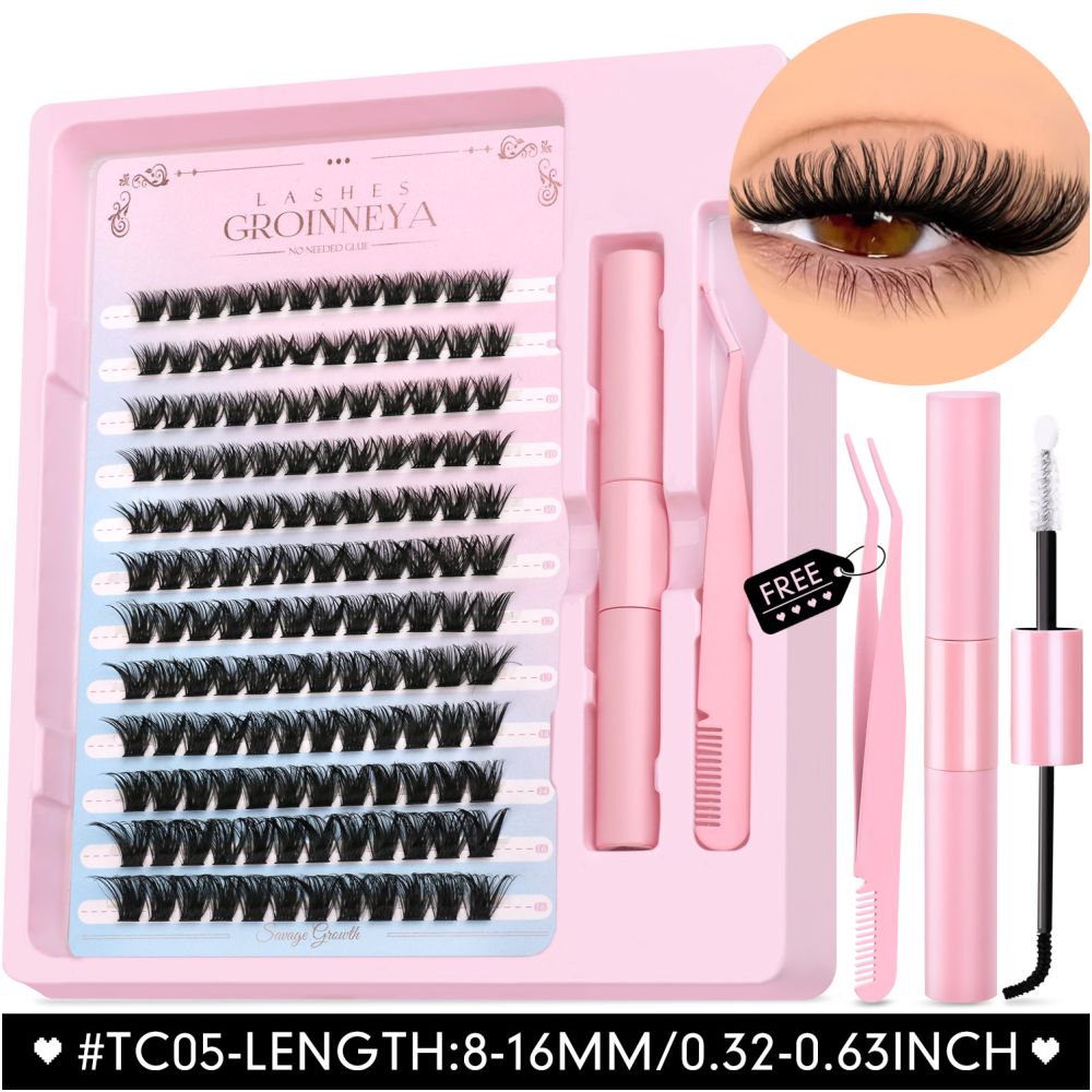 GROINNEYA Segmented False Eyelash Set Little Devil Comic Wind Powered Adhesive Tweezers Thick Durable Convenient