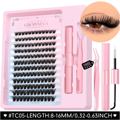 GROINNEYA Segmented False Eyelash Set Little Devil Comic Wind Powered Adhesive Tweezers Thick Durable Convenient