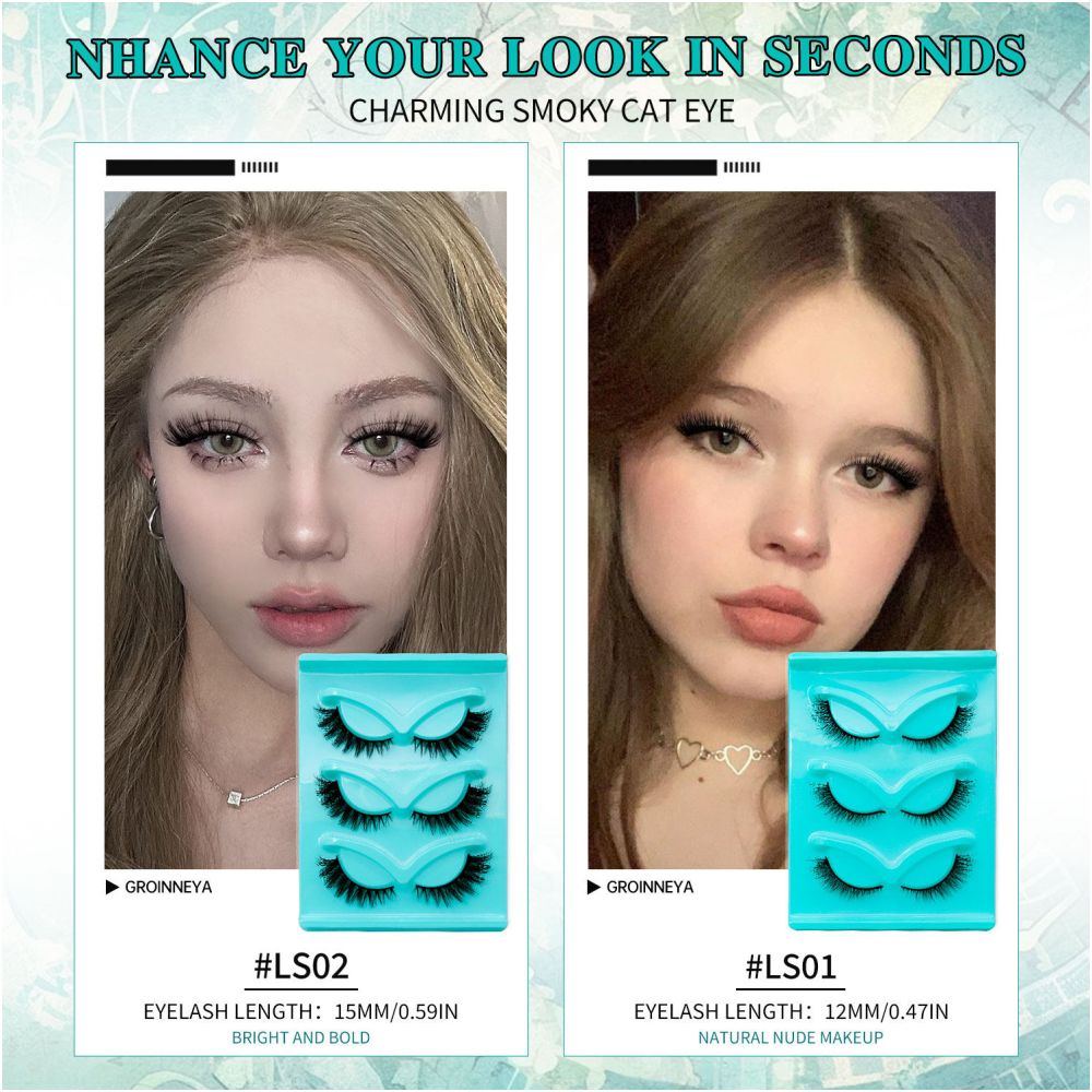 GROINNEYA Natural False Eyelash LS Series Mixed Blood Style Eyelash MSDS Certification False Eyelash Artificial Fiber Thick Eyelash image 3