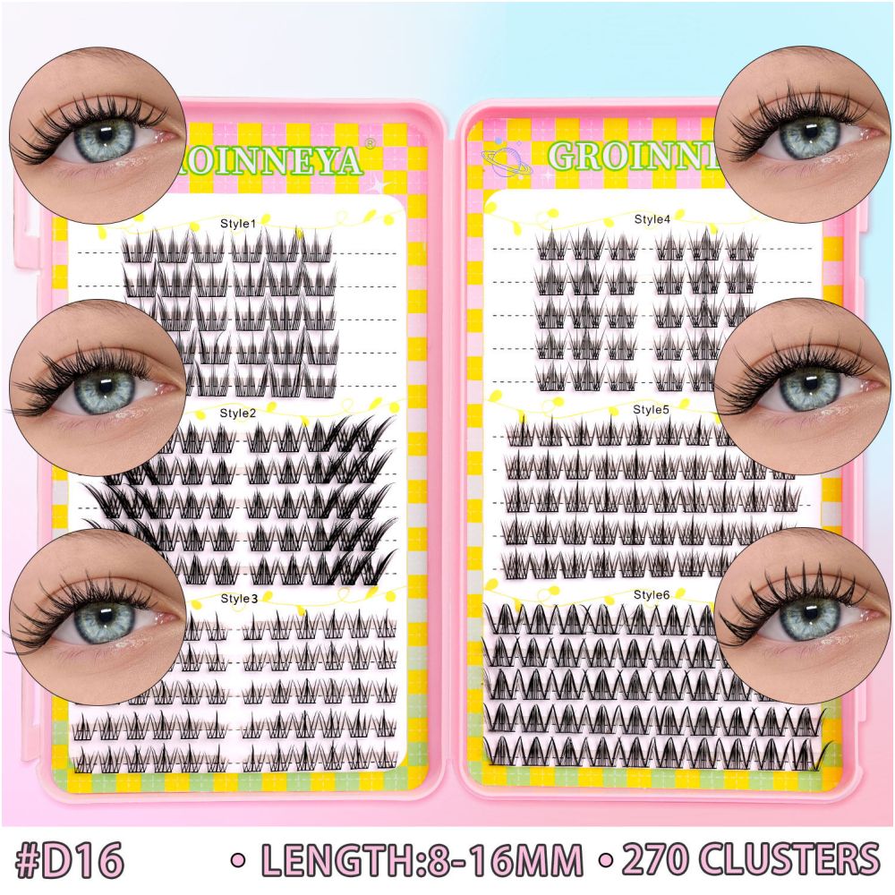 GROINNEYA 240 Cluster Large Capacity Natural Eyelash Book with 6 Mixed Types of Natural Segmented Eyelashes