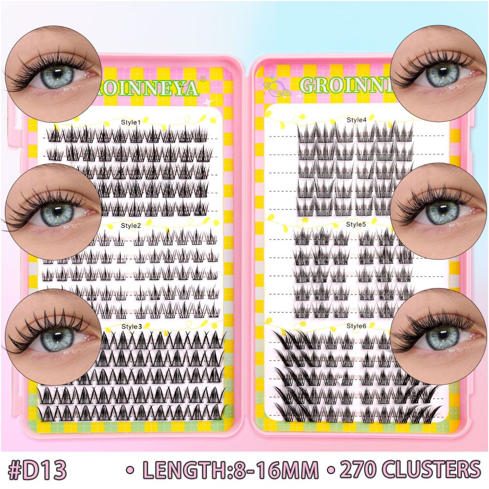 GROINNEYA 240 Cluster Large Capacity Natural Eyelash Book with 6 Mixed Types of Natural Segmented Eyelashes