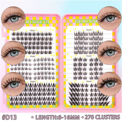 GROINNEYA 240 Cluster Large Capacity Natural Eyelash Book with 6 Mixed Types of Natural Segmented Eyelashes