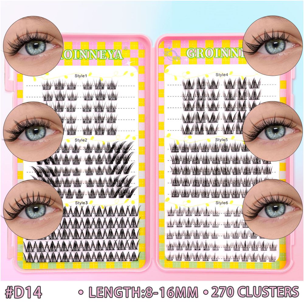 GROINNEYA 240 Cluster Large Capacity Natural Eyelash Book with 6 Mixed Types of Natural Segmented Eyelashes