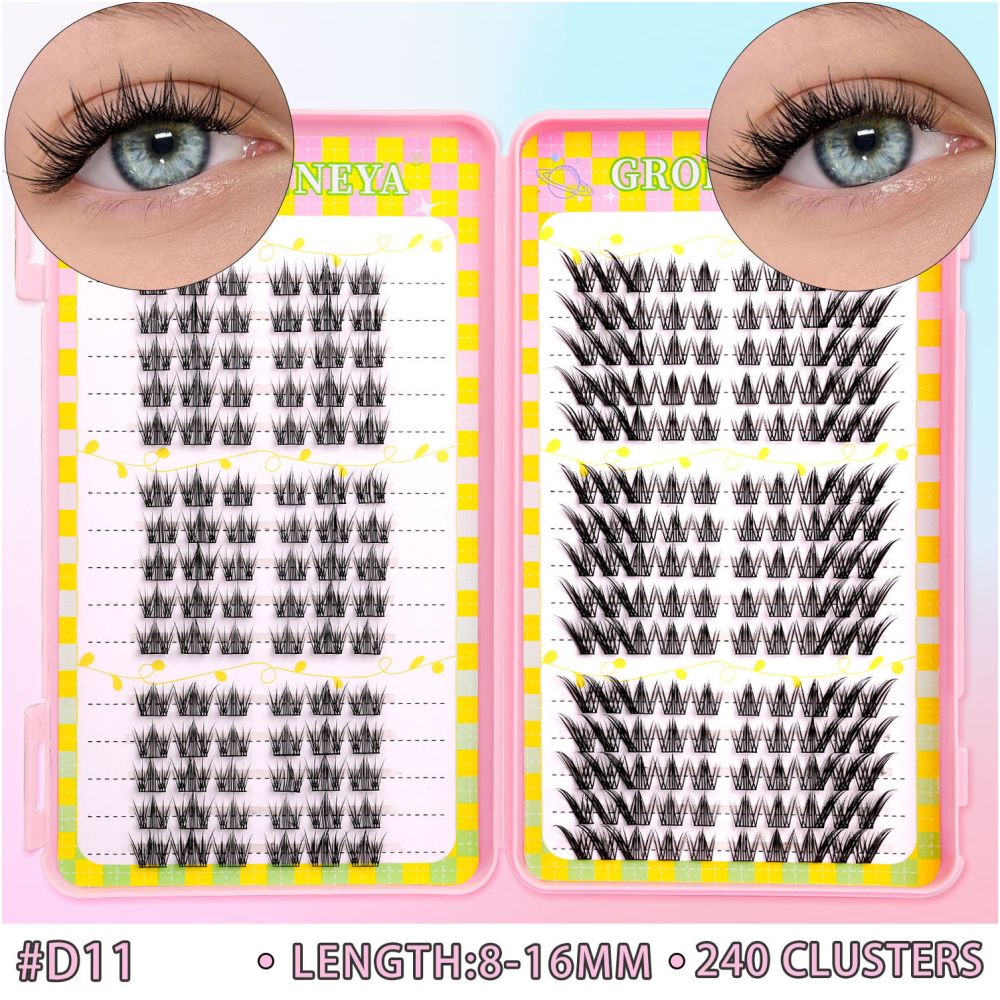 GROINNEYA 240 Cluster Large Capacity Natural Eyelash Book with 6 Mixed Types of Natural Segmented Eyelashes