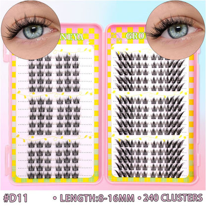 GROINNEYA 240 Cluster Large Capacity Natural Eyelash Book with 6 Mixed Types of Natural Segmented Eyelashes