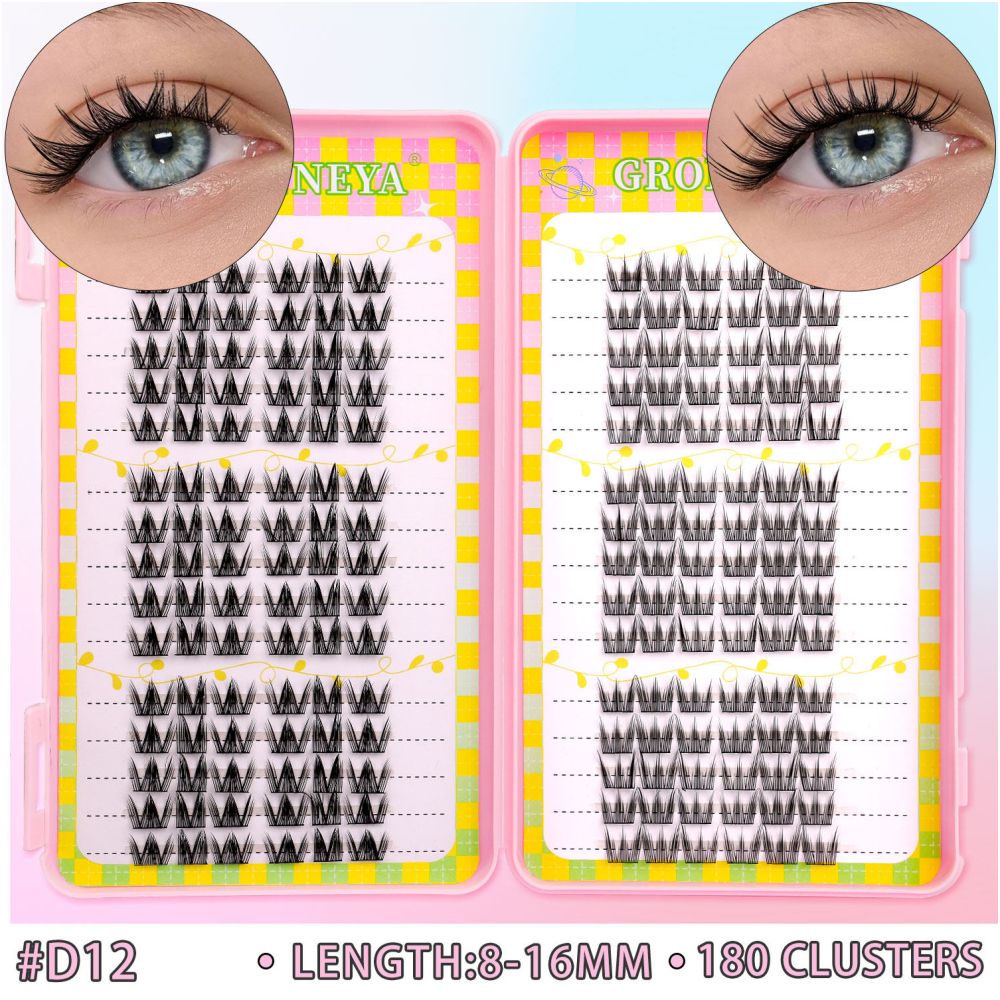 GROINNEYA 240 Cluster Large Capacity Natural Eyelash Book with 6 Mixed Types of Natural Segmented Eyelashes