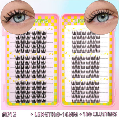 GROINNEYA 240 Cluster Large Capacity Natural Eyelash Book with 6 Mixed Types of Natural Segmented Eyelashes