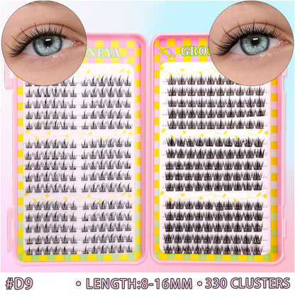 GROINNEYA 240 Cluster Large Capacity Natural Eyelash Book with 6 Mixed Types of Natural Segmented Eyelashes