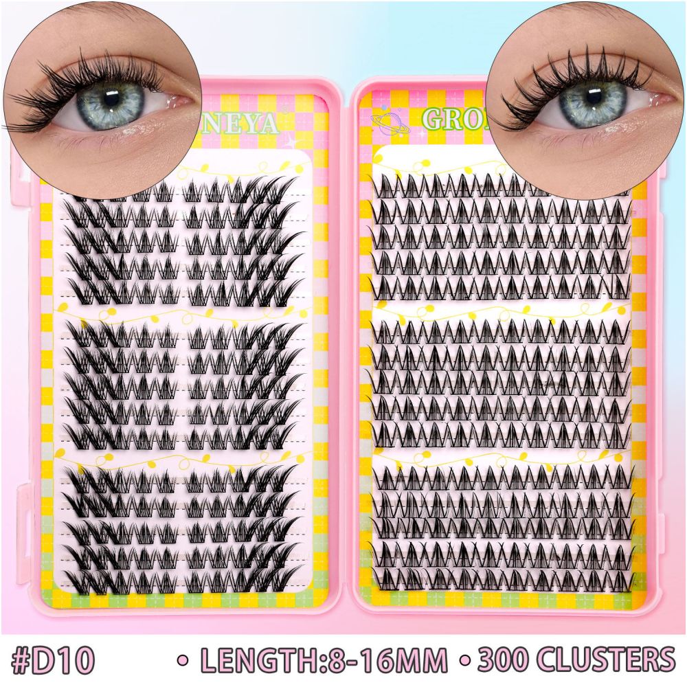 GROINNEYA 240 Cluster Large Capacity Natural Eyelash Book with 6 Mixed Types of Natural Segmented Eyelashes