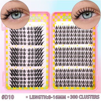 GROINNEYA 240 Cluster Large Capacity Natural Eyelash Book with 6 Mixed Types of Natural Segmented Eyelashes