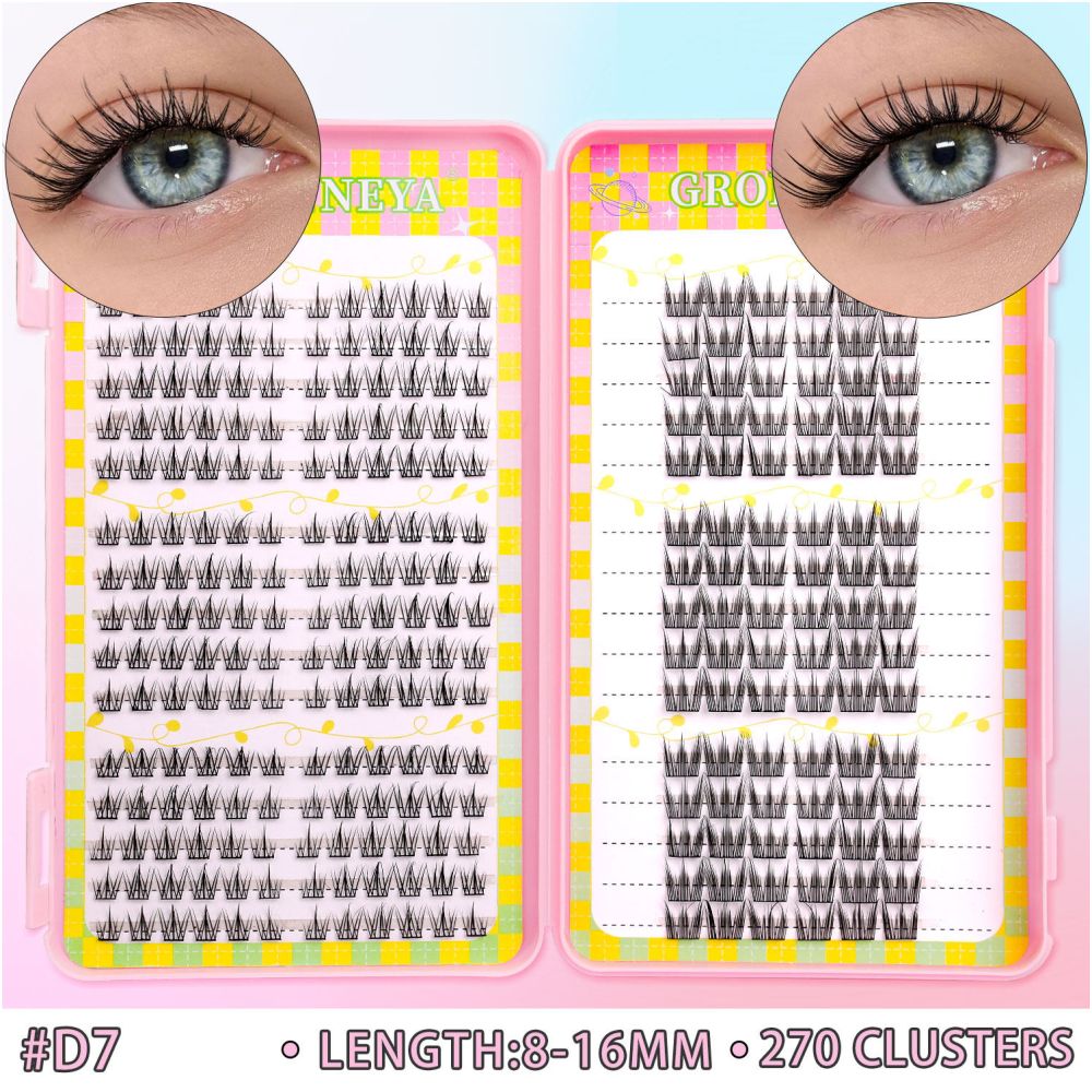 GROINNEYA 240 Cluster Large Capacity Natural Eyelash Book with 6 Mixed Types of Natural Segmented Eyelashes