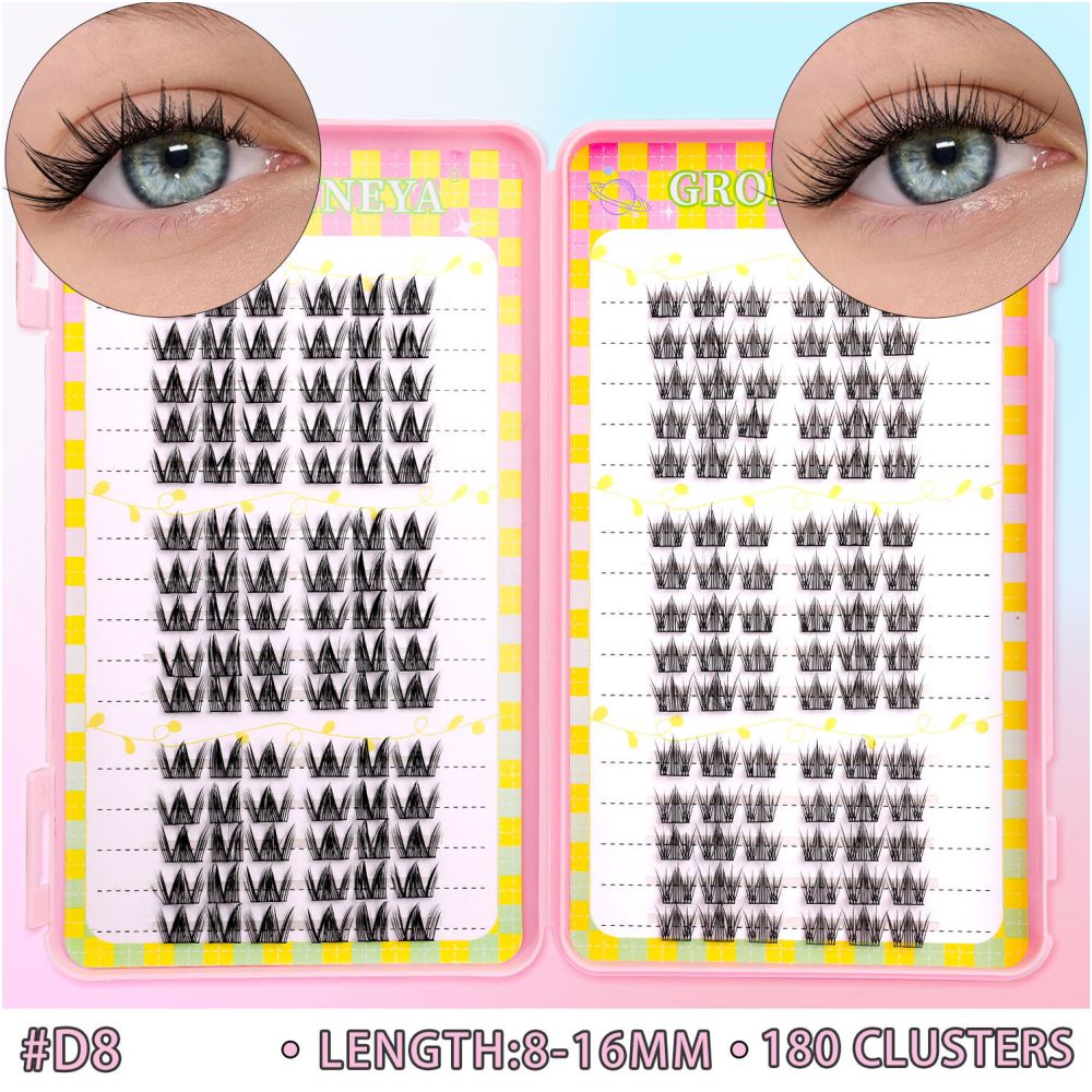GROINNEYA 240 Cluster Large Capacity Natural Eyelash Book with 6 Mixed Types of Natural Segmented Eyelashes