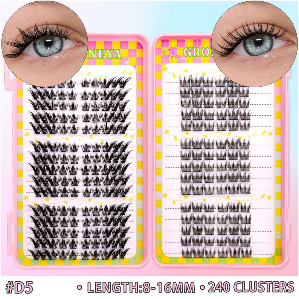 GROINNEYA 240 Cluster Large Capacity Natural Eyelash Book with 6 Mixed Types of Natural Segmented Eyelashes