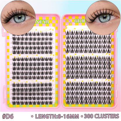 GROINNEYA 240 Cluster Large Capacity Natural Eyelash Book with 6 Mixed Types of Natural Segmented Eyelashes
