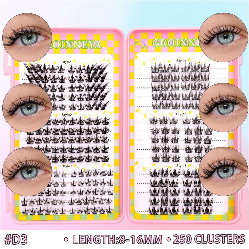GROINNEYA 240 Cluster Large Capacity Natural Eyelash Book with 6 Mixed Types of Natural Segmented Eyelashes