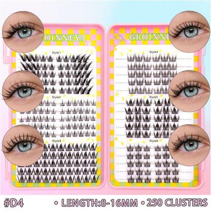 GROINNEYA 240 Cluster Large Capacity Natural Eyelash Book with 6 Mixed Types of Natural Segmented Eyelashes