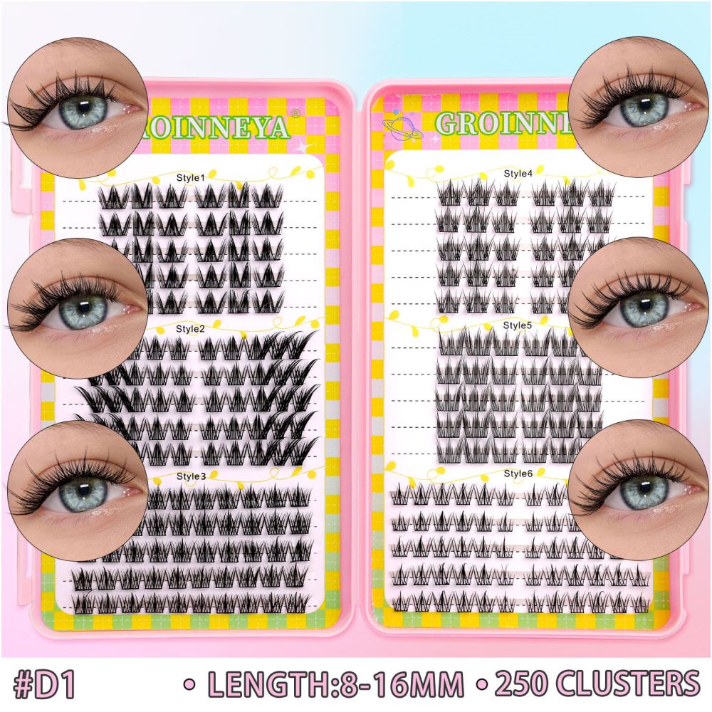 GROINNEYA 240 Cluster Large Capacity Natural Eyelash Book with 6 Mixed Types of Natural Segmented Eyelashes