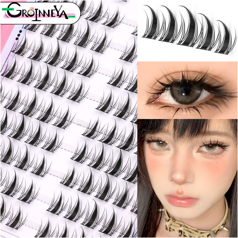 GROINNEYA Sweet Women s Group Korean style single cluster false eyelashes natural pure sweet girl black stem with eyeliner eyelashes image 1