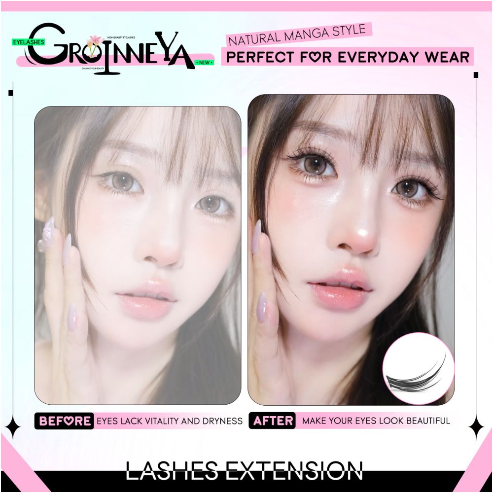 GROINNEYA Sweet Women s Group Korean style single cluster false eyelashes natural pure sweet girl black stem with eyeliner eyelashes image 2