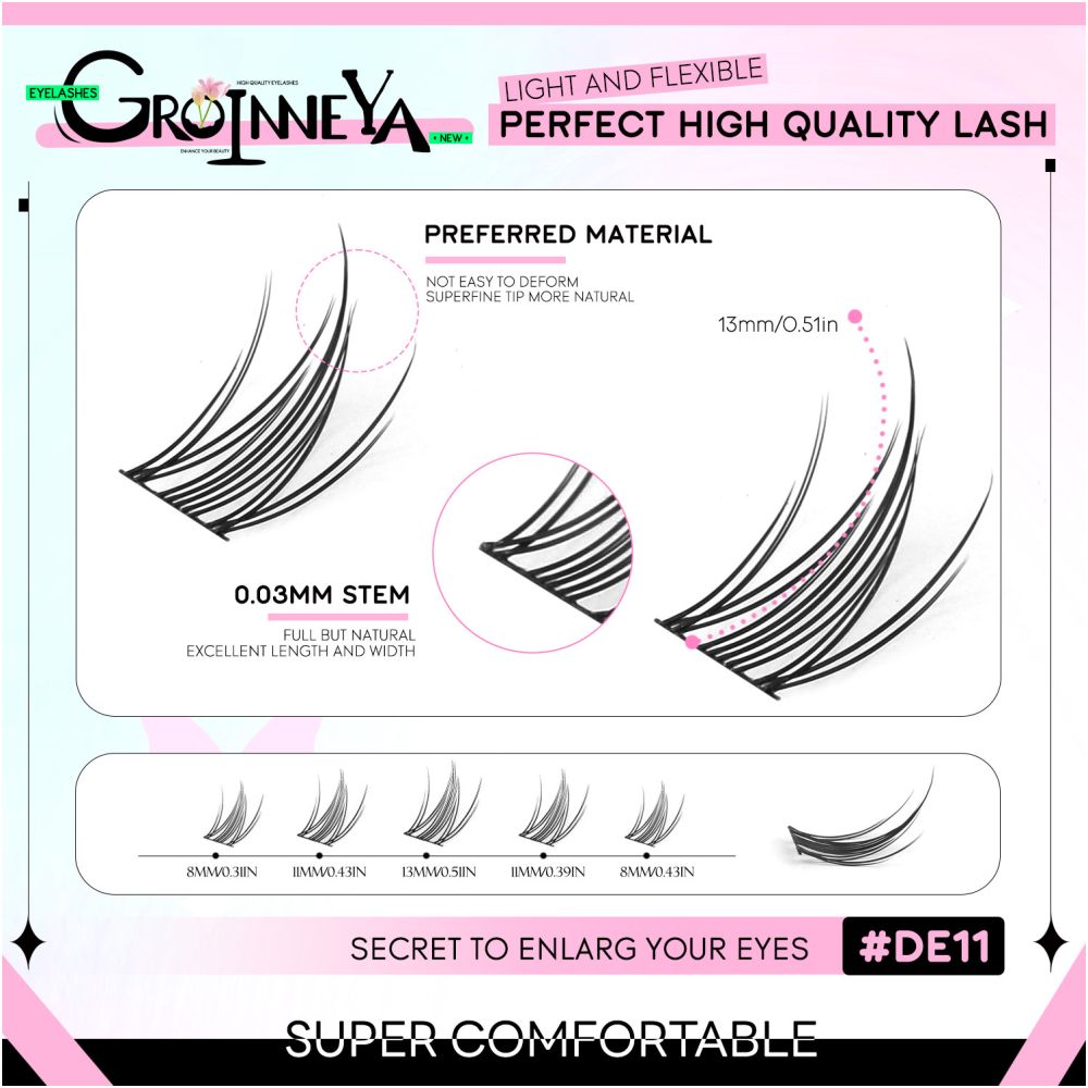 GROINNEYA Sweet Women s Group Korean style single cluster false eyelashes natural pure sweet girl black stem with eyeliner eyelashes image 4