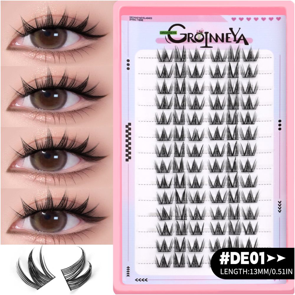 GROINNEYA Sweet Women s Group Korean style single cluster false eyelashes natural pure sweet girl black stem with eyeliner eyelashes