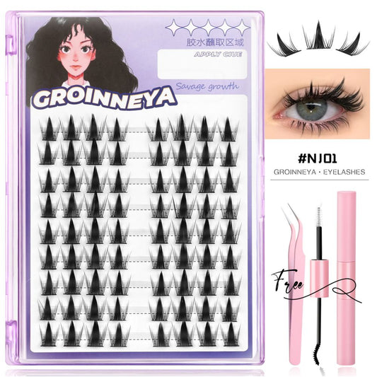 GROINNEYA Peacock Tail Eyelash Girl Group Same Style Single Cluster Eyelash Natural Korean Manga Style Natural Makeup Heart Machine
