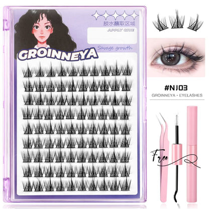GROINNEYA Peacock Tail Eyelash Girl Group Same Style Single Cluster Eyelash Natural Korean Manga Style Natural Makeup Heart Machine