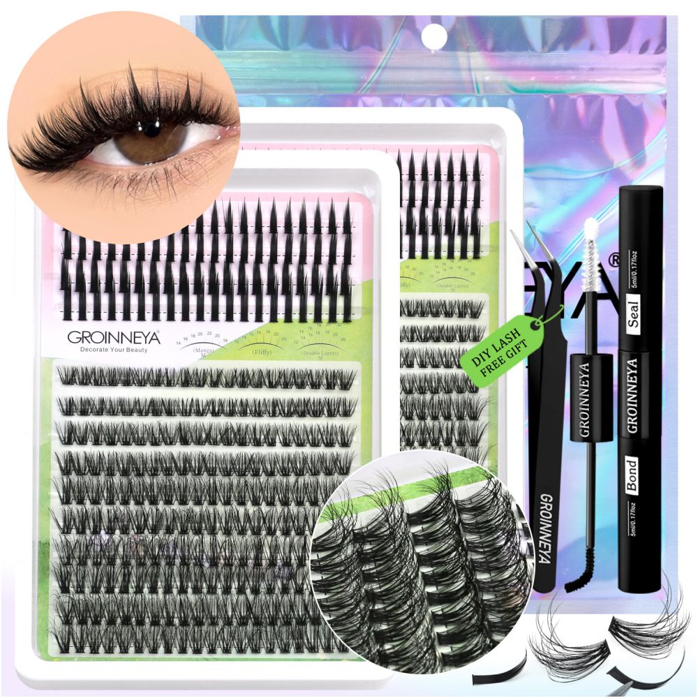 GROINNEYA Single Cluster Manga Eyelash Natural Simulation Thick Curly Asian Spicy Girl Style Daily Mixed Set image 2