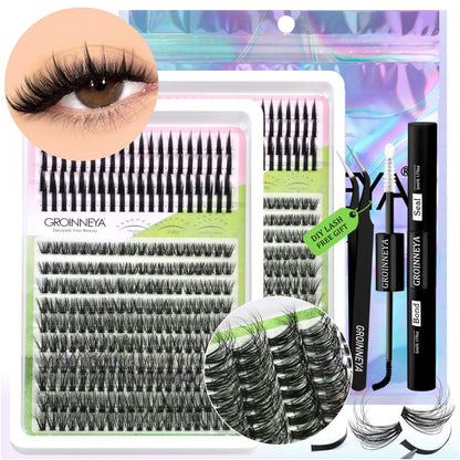 GROINNEYA Single Cluster Manga Eyelash Natural Simulation Thick Curly Asian Spicy Girl Style Daily Mixed Set image 2