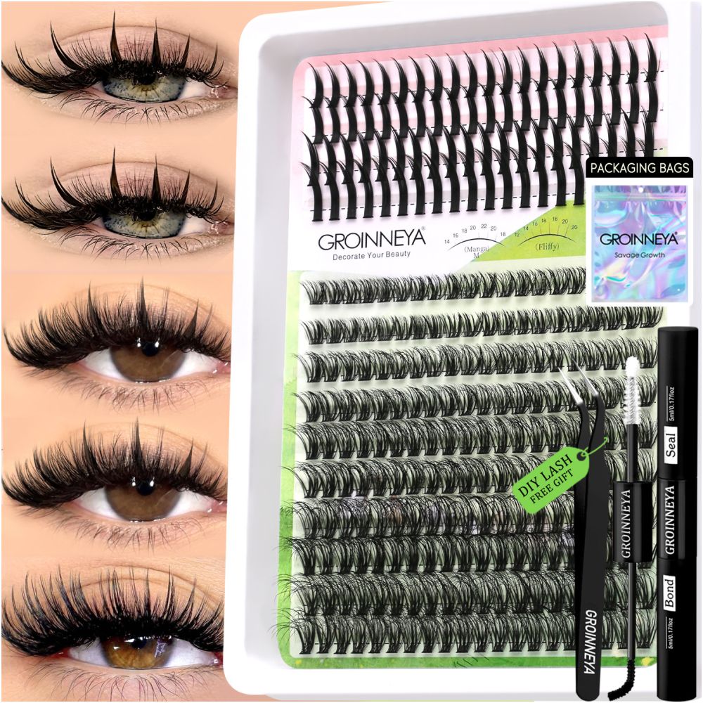 GROINNEYA Single Cluster Manga Eyelash Natural Simulation Thick Curly Asian Spicy Girl Style Daily Mixed Set image 0