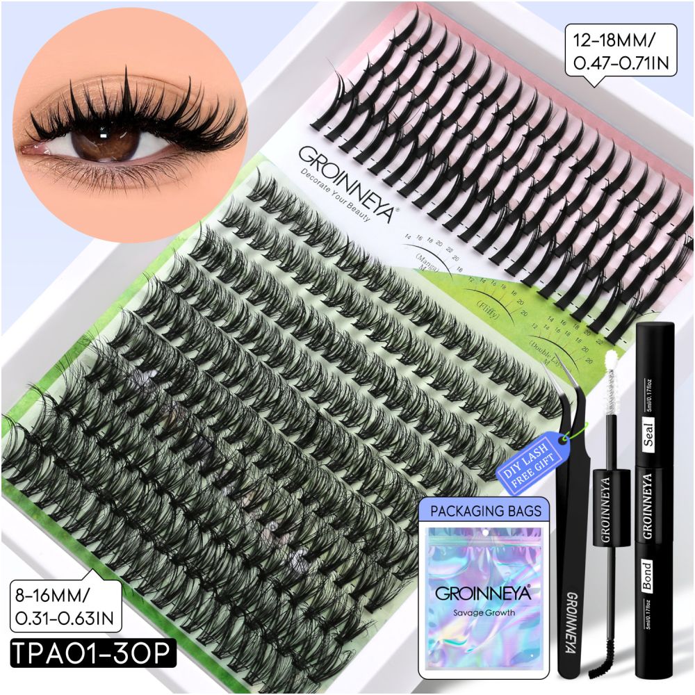 GROINNEYA Single Cluster Manga Eyelash Natural Simulation Thick Curly Asian Spicy Girl Style Daily Mixed Set