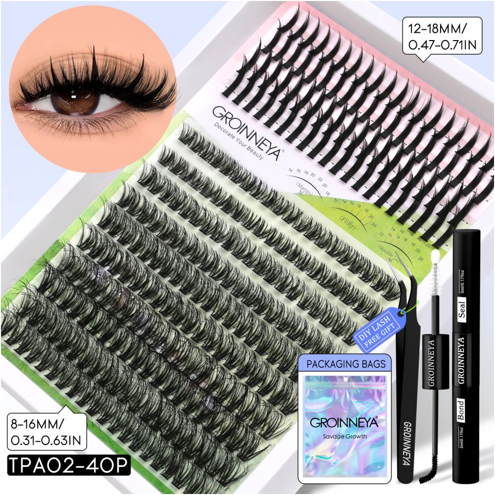 GROINNEYA Single Cluster Manga Eyelash Natural Simulation Thick Curly Asian Spicy Girl Style Daily Mixed Set