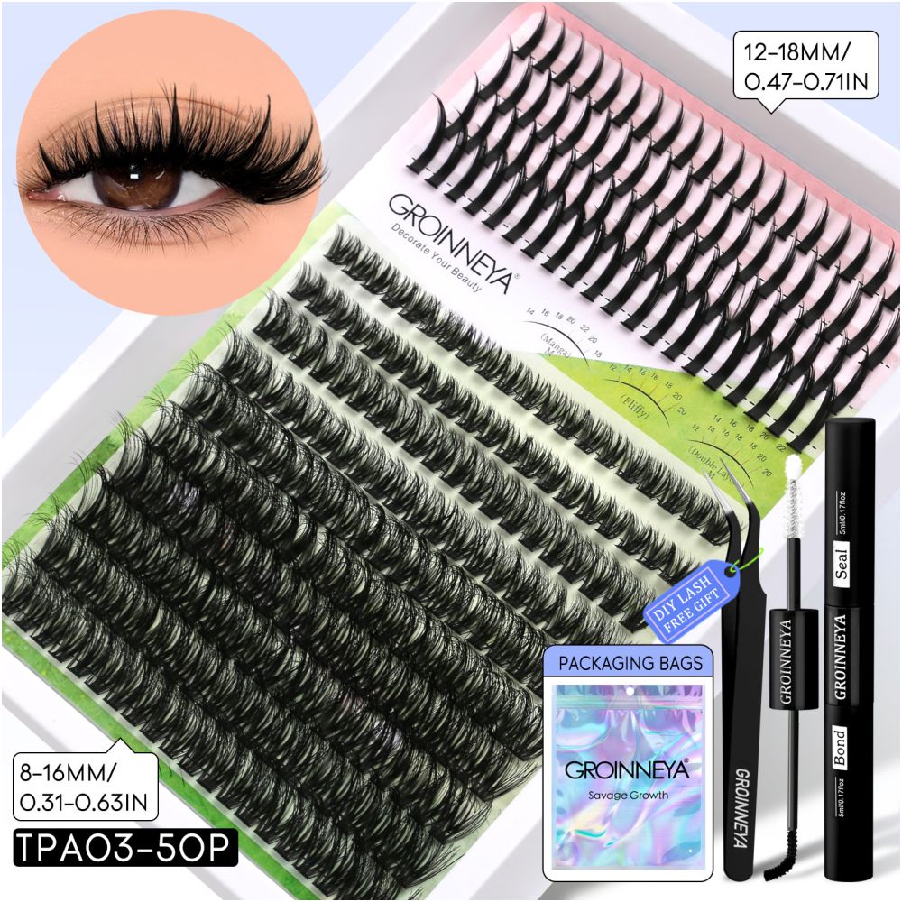 GROINNEYA Single Cluster Manga Eyelash Natural Simulation Thick Curly Asian Spicy Girl Style Daily Mixed Set