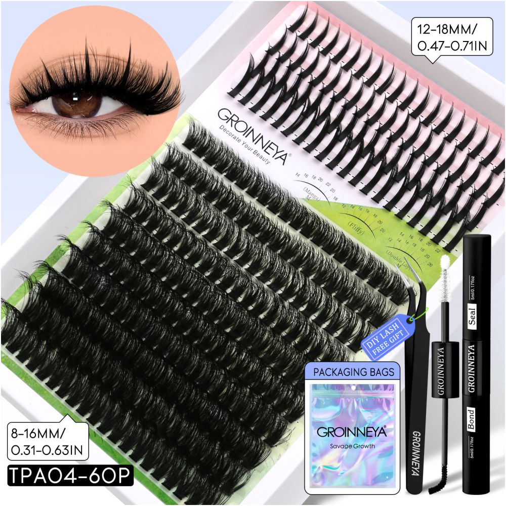 GROINNEYA Single Cluster Manga Eyelash Natural Simulation Thick Curly Asian Spicy Girl Style Daily Mixed Set
