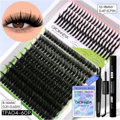 GROINNEYA Single Cluster Manga Eyelash Natural Simulation Thick Curly Asian Spicy Girl Style Daily Mixed Set