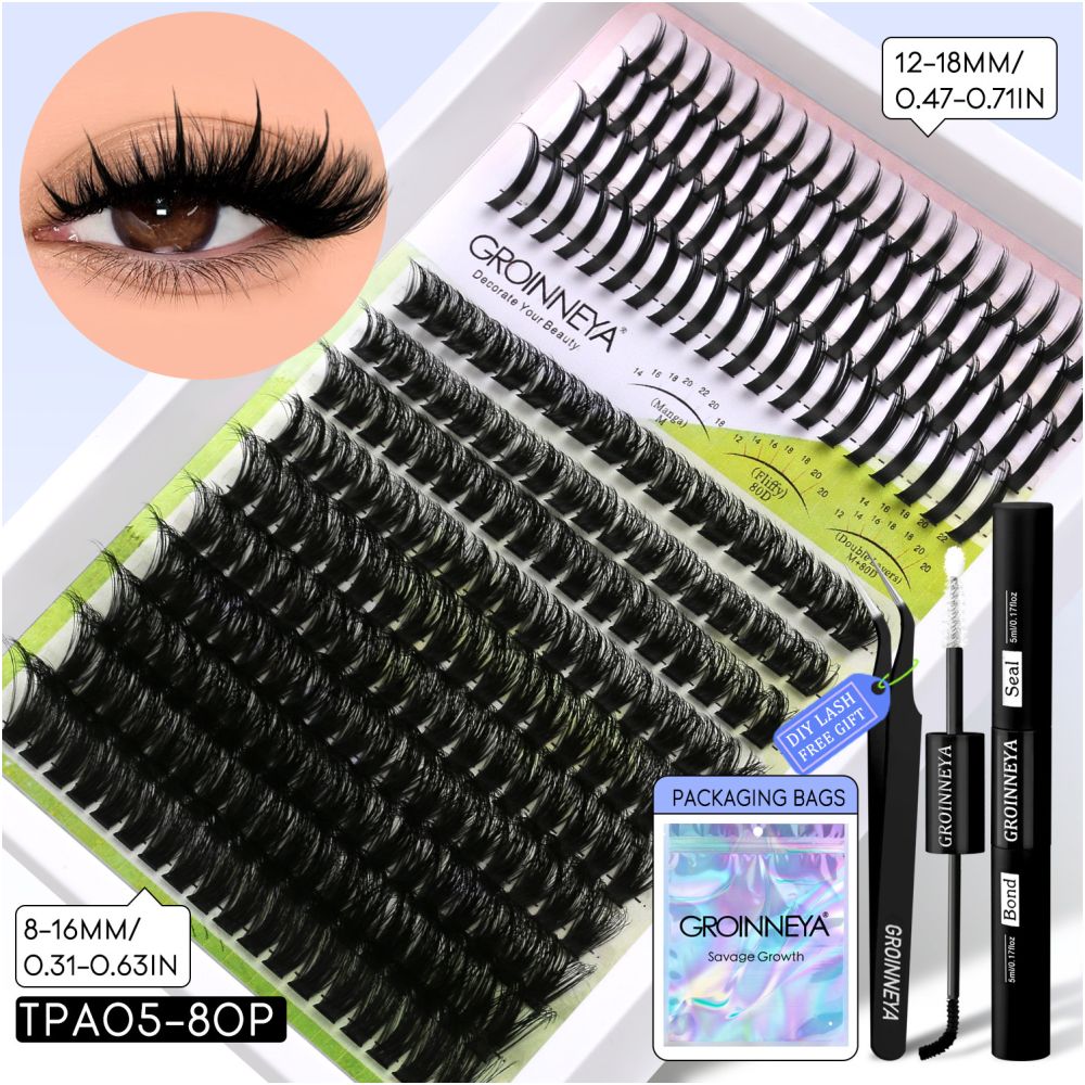 GROINNEYA Single Cluster Manga Eyelash Natural Simulation Thick Curly Asian Spicy Girl Style Daily Mixed Set