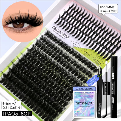 GROINNEYA Single Cluster Manga Eyelash Natural Simulation Thick Curly Asian Spicy Girl Style Daily Mixed Set
