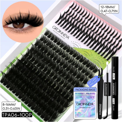 GROINNEYA Single Cluster Manga Eyelash Natural Simulation Thick Curly Asian Spicy Girl Style Daily Mixed Set