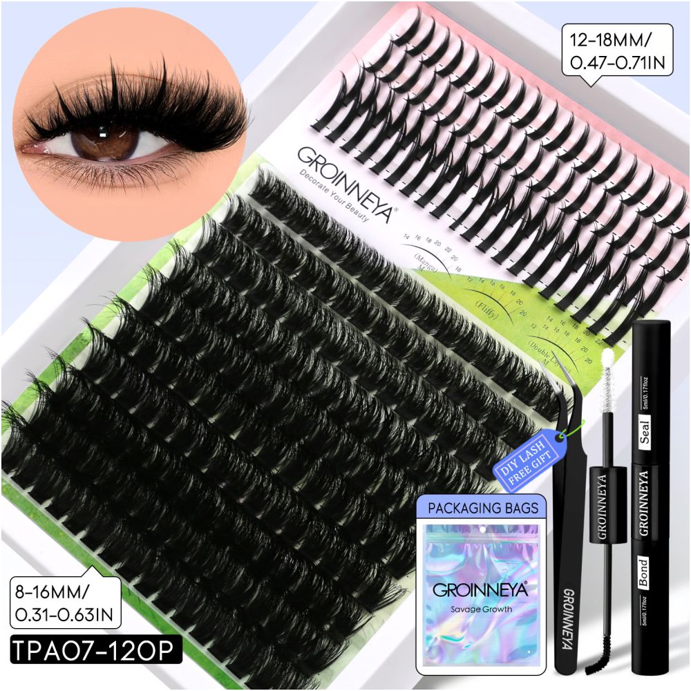 GROINNEYA Single Cluster Manga Eyelash Natural Simulation Thick Curly Asian Spicy Girl Style Daily Mixed Set