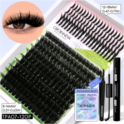 GROINNEYA Single Cluster Manga Eyelash Natural Simulation Thick Curly Asian Spicy Girl Style Daily Mixed Set
