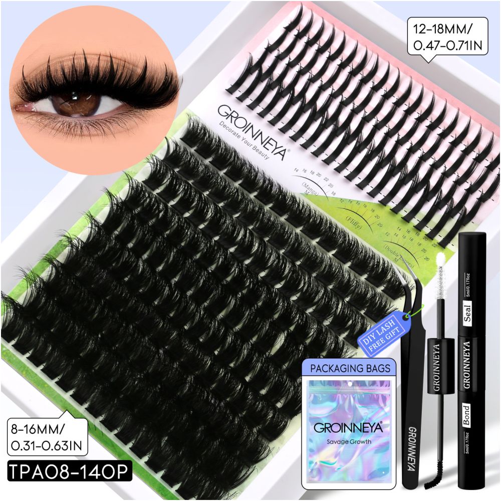 GROINNEYA Single Cluster Manga Eyelash Natural Simulation Thick Curly Asian Spicy Girl Style Daily Mixed Set