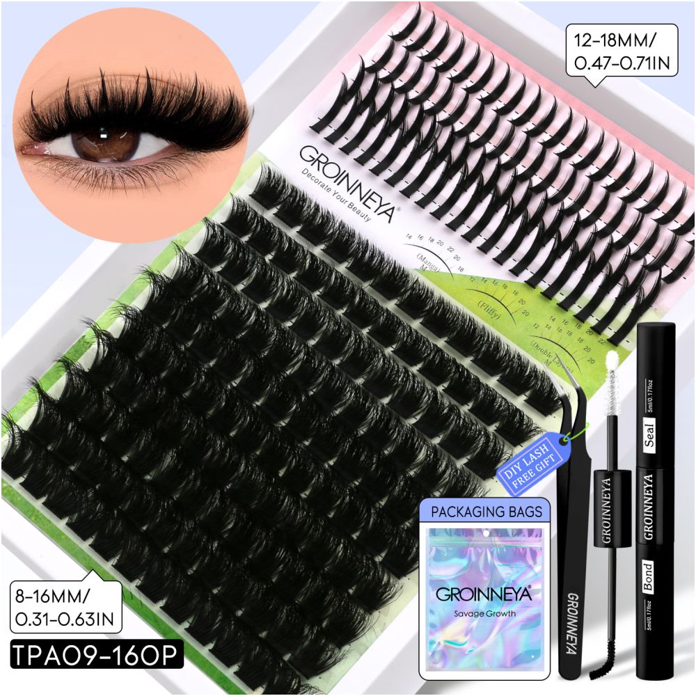 GROINNEYA Single Cluster Manga Eyelash Natural Simulation Thick Curly Asian Spicy Girl Style Daily Mixed Set